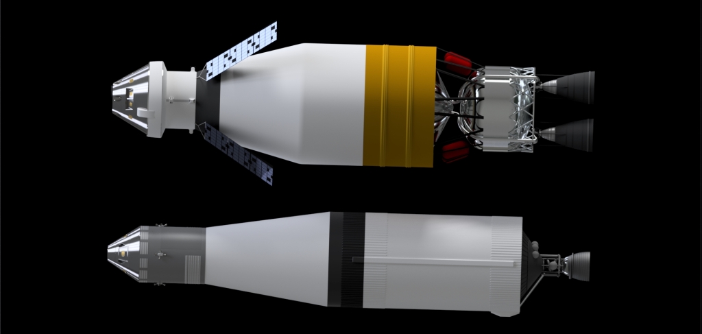 An image of the Saturn S-IVB (bottom), 13,500kg dry mass and the NASA Exploration Upper Stage (top) now in development, 12,000 kg dry mass. Dry mass being before loading up propellant. They are very similar in size/scale.