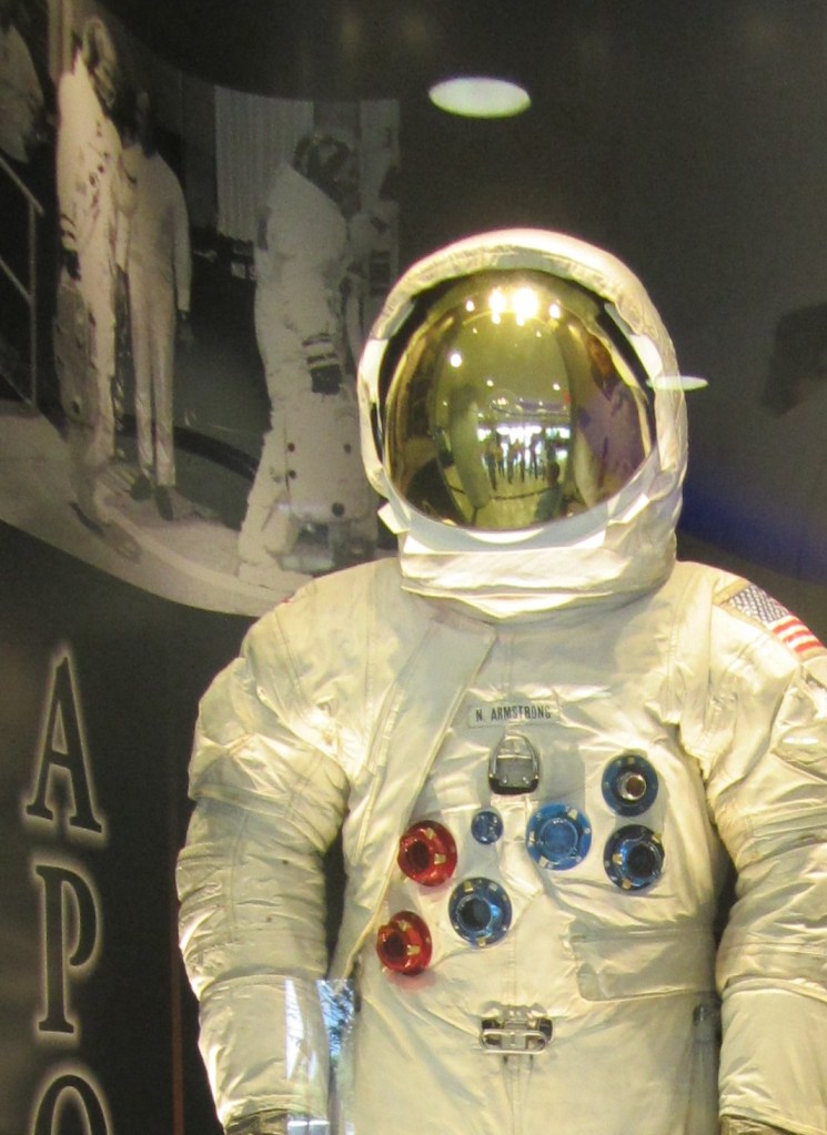 Picture of a spacesuit in the lobby of the Kennedy Space Center Operations and Checkout building. A picture I took some years ago.