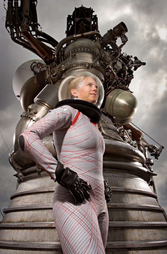 Picture of Dava Newman in an advanced spacesuit. Building the Future Spacesuit: “Thanks to some funding from the NASA Institute for Advanced Concepts, we were able to gather a team to begin the practical work that would test our hypothesis. Students have been part of the core team from the beginning.” 