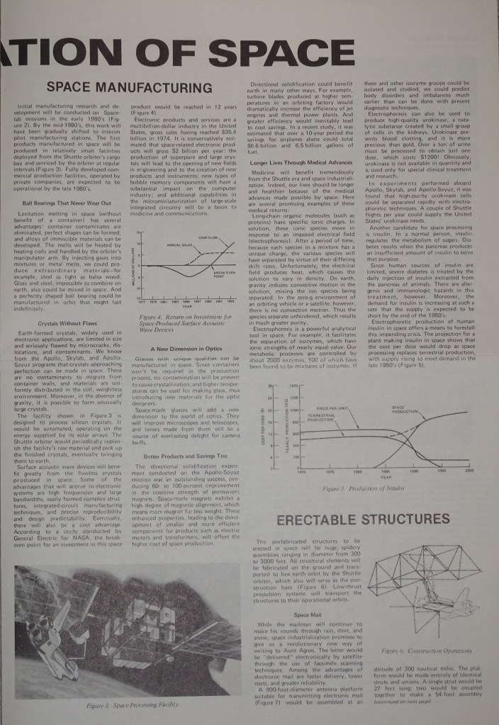 From Rockwell International, circa the late 1970s, entitled "The next giant leap". Page 2, center/right, "The Industrialization of Space."