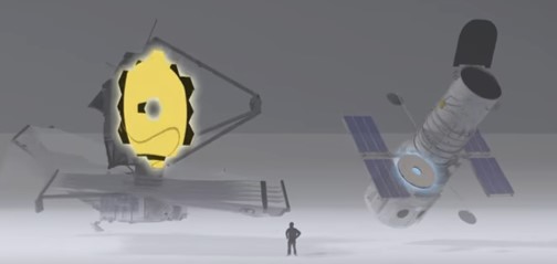 The mirror of the James Webb  Space Telescope compared to the Hubble's. Credit: NASA